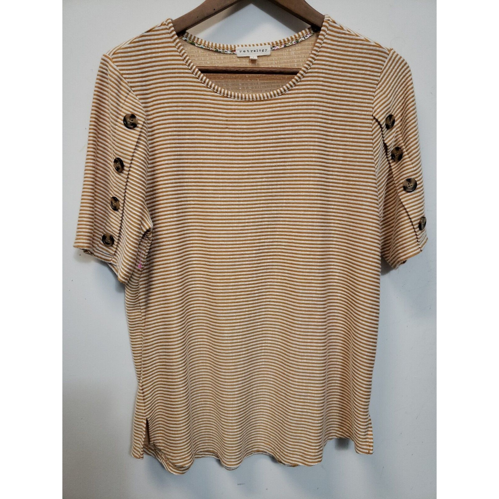 Retreology womans Gold stripe  top large rayon blend short sleeve